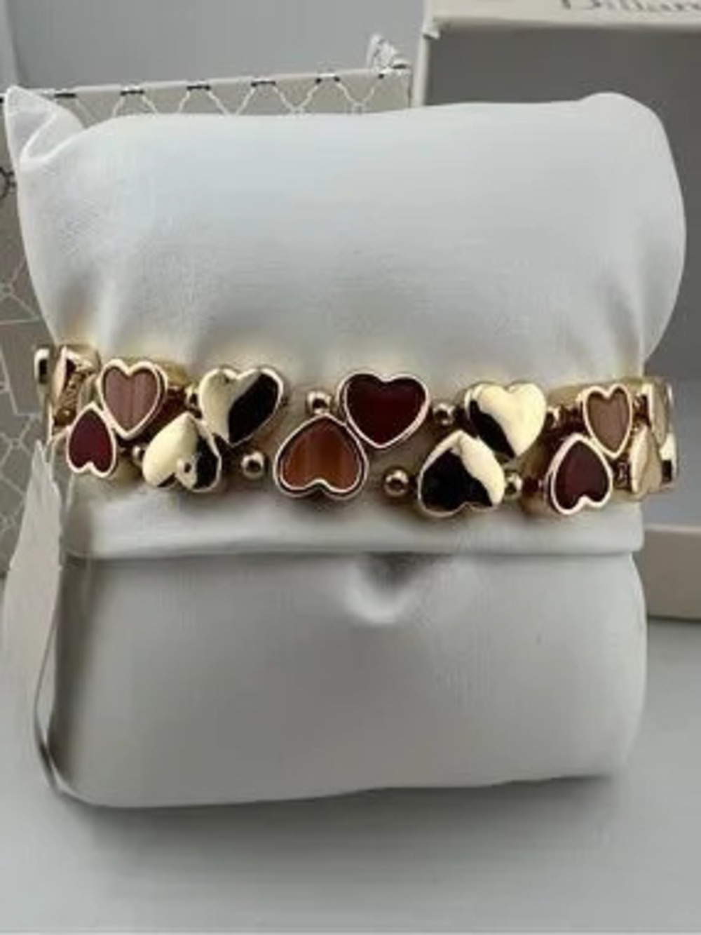 Dillards Gold-Tone Heart Enamel Bracelet in Red and Pink